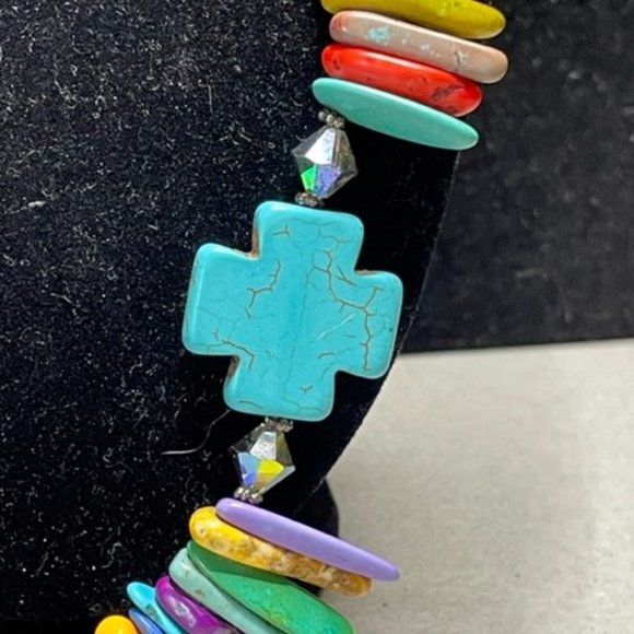 Gorgeous Colorful Turquoise, Howlite, and other Gems, 21" with a Toggle Clasp - Picture 2 of 10
